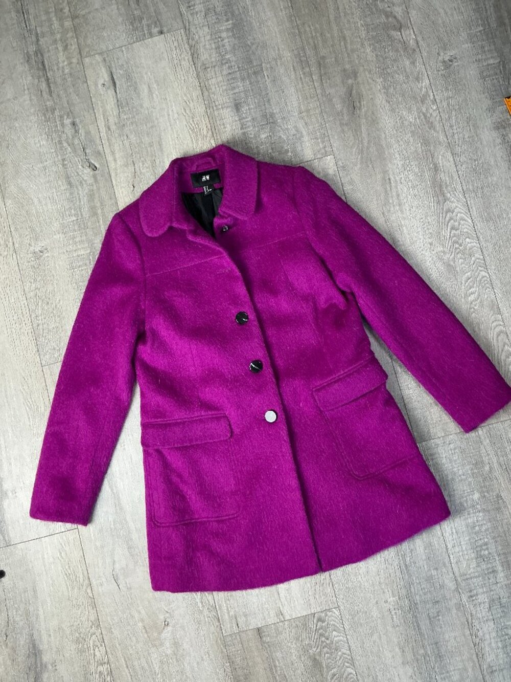 H&M Fuchsia Pink Wool Blend Button Front Coat Women’s Size 8